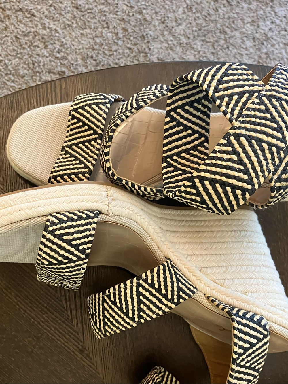Woven Black and Cream Platform Sandals - Women